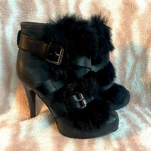 Authentic Ash leather and rabbit fur booties.
